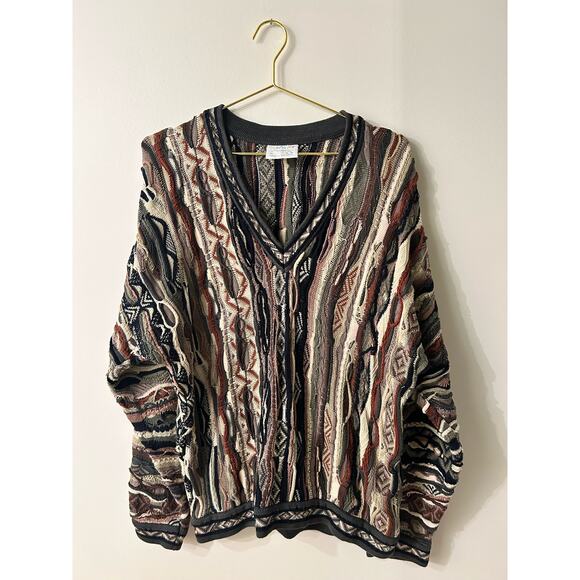 Vtg COOGI Australia 90’s v-neck sweater biggie authentic Medium knit navy multi - Picture 2 of 10